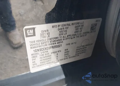 2015 Chevrolet Tahoe Ltz z USA, uszkodzony, nr VIN 1GNSCCKC0FR255221